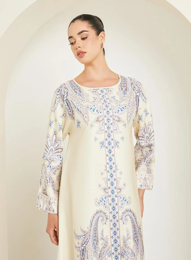 Styli Women Yellow Embellished Long Sleeve Jalabiya